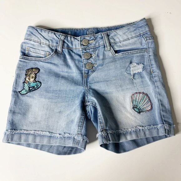 Denim Button Up Mermaids & Shells Denim Shorts - Picture 1 of 6
